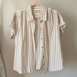 Faherty Striped Beige and White Button-Up Shirt